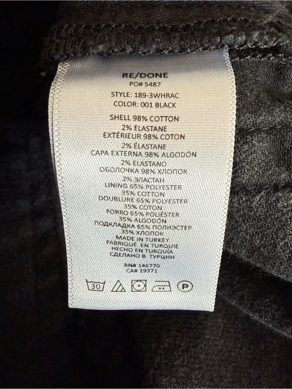 Re/Done Black High Rise Button Fly Skinny Ankle Cropped Jeans 26